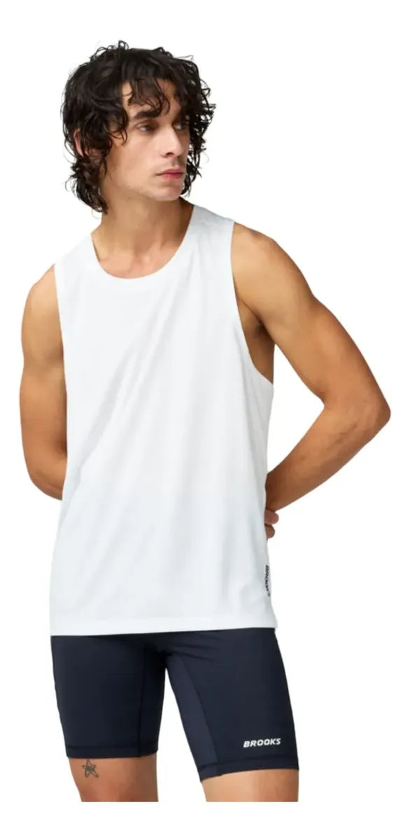 Playera BROOKS Hombre Dash Singlet Blanco Running