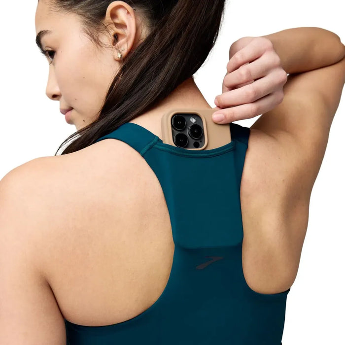 Top Deportivo Brooks Mujer Luxe Pocket Bra Azul Running