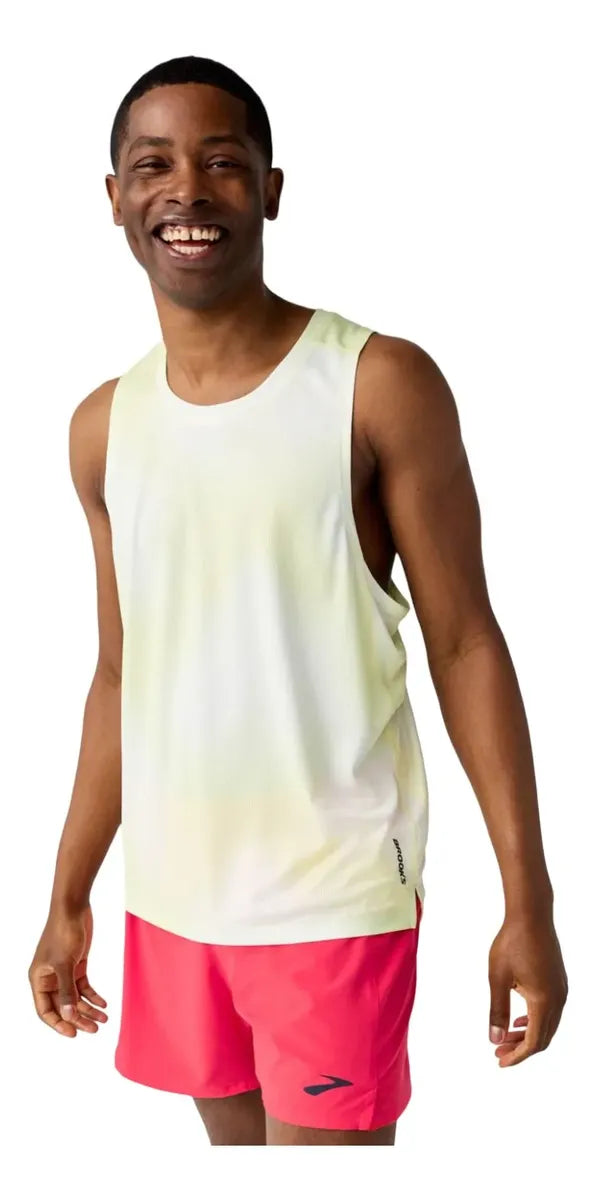 Playera BROOKS Dash Singlet Printed Hombre Amarillo Running
